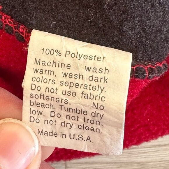 Vintage 1990s Y2K LL Bean Fleece Hat Red & Black Adult Sm/Med Made in USA - Picture 8 of 8